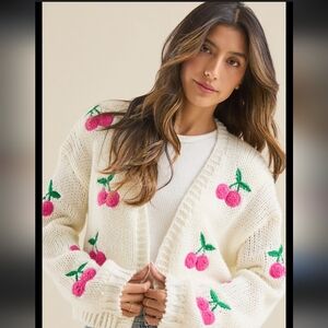 Altar'd State Cherry Emboried Cardigan Size Large